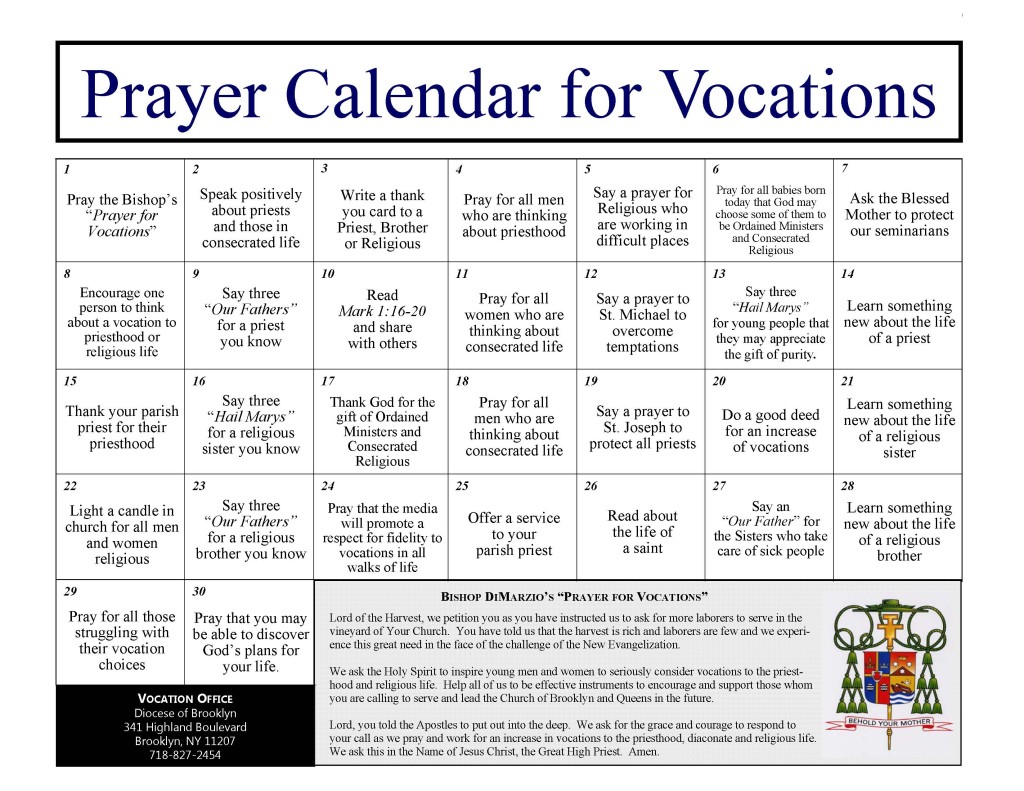 Prayer Calendar for Vocations