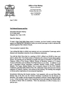 Bishop DiMarzio letter to Margaret Markey first page