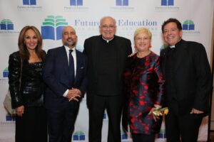 Honorees Frank Carone and Lidia Bastianich are joined by Bishop Nicholas DiMarzio, Rosanna Scotto, and Monsignor Jamie Gigantiello.
