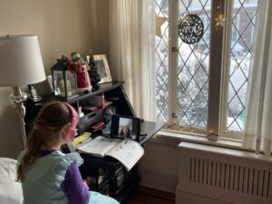 Diocese of Brooklyn student learning remotely on the snow day