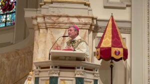 Bishop Brennan delivers his homily at the Mass on the Solemnity of the Annunciation of the Lord.