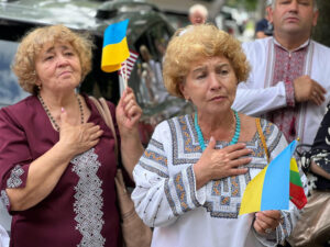 Two women who attended the prayer service for Ukraine.