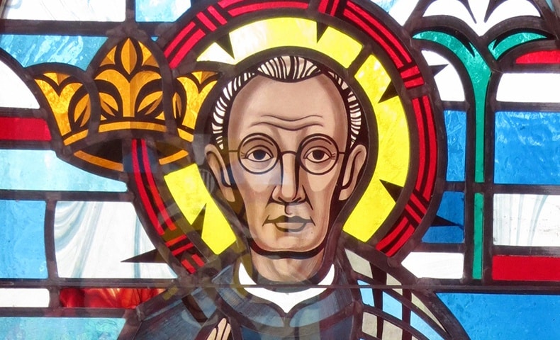 stained glass window of saint maximilian kolbe 1